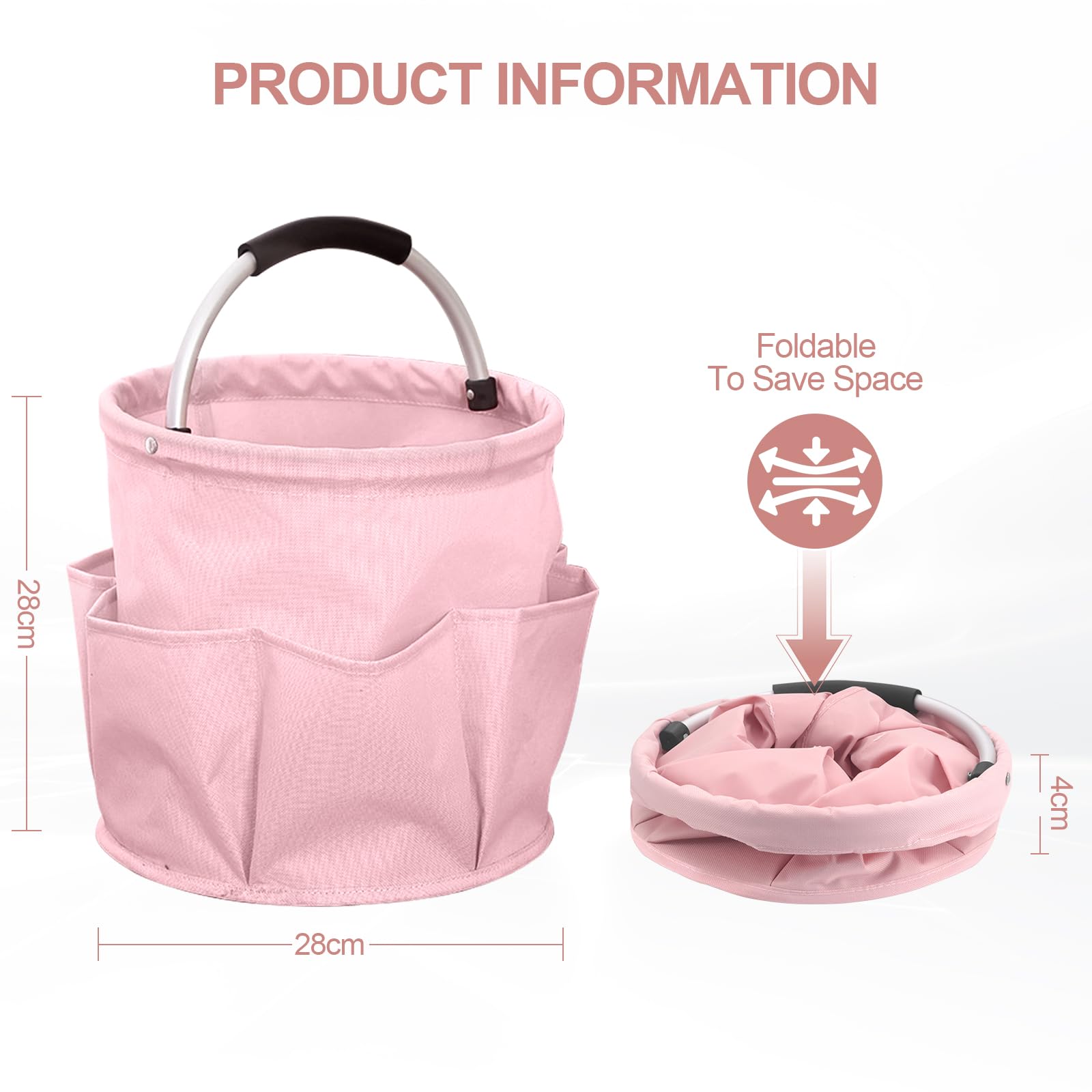 CheurYae Tool Bag,Collapsible Garden Small Tools Bag,Portable Multi Cleaning Organiser Caddy,Bucket Tool Bag with Handle (pink) - Image 2
