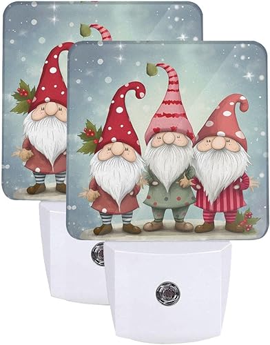 Juego de 2 lámparas LED de noche de gnomo de Navidad, con sensor automático, de bienvenida de emergencia, casa de campo, juego de 2 para el