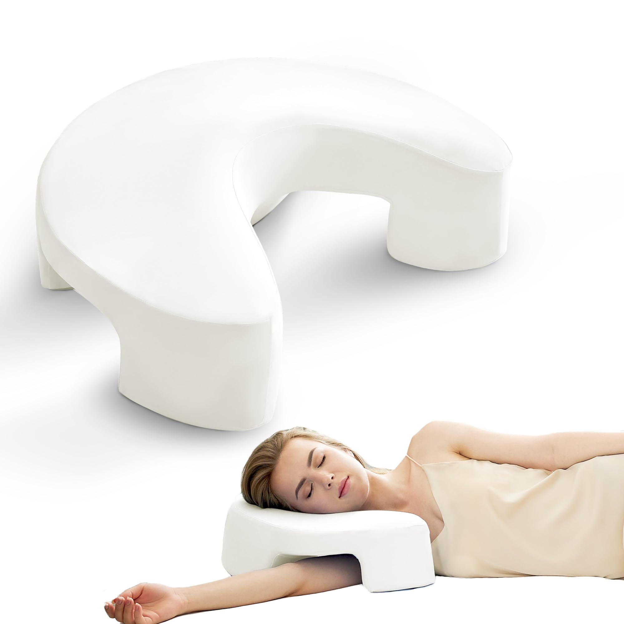 Ergonomisches Seitenschläferkissen mit Armloch – Orthopädisches Nackenstützkissen aus Memory Foam für Nacken & Schulter – Kissen für Seitenschläfer, Rücken- und Bauchschläfer – Waschbarer Bezug, Weiß