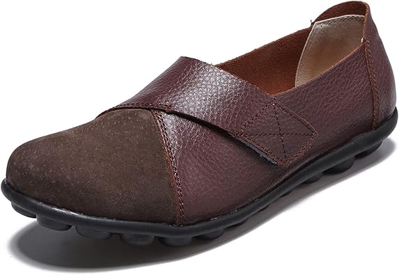 Women Premium Ultra Soft Orthopedic Flats Loafers Leather Slip on Soft Bottom Non-Slip Adjustable Easy On Comfy Large Size Moccasins Walking Dotmalls Shoes Coffee,6,Women,6