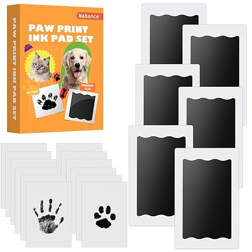 Nabance Kit de huellas y manos para bebé, kit de huellas para perros y gatos, 6 almohadillas de impresión sin tinta, 12 tarjetas de impresión,