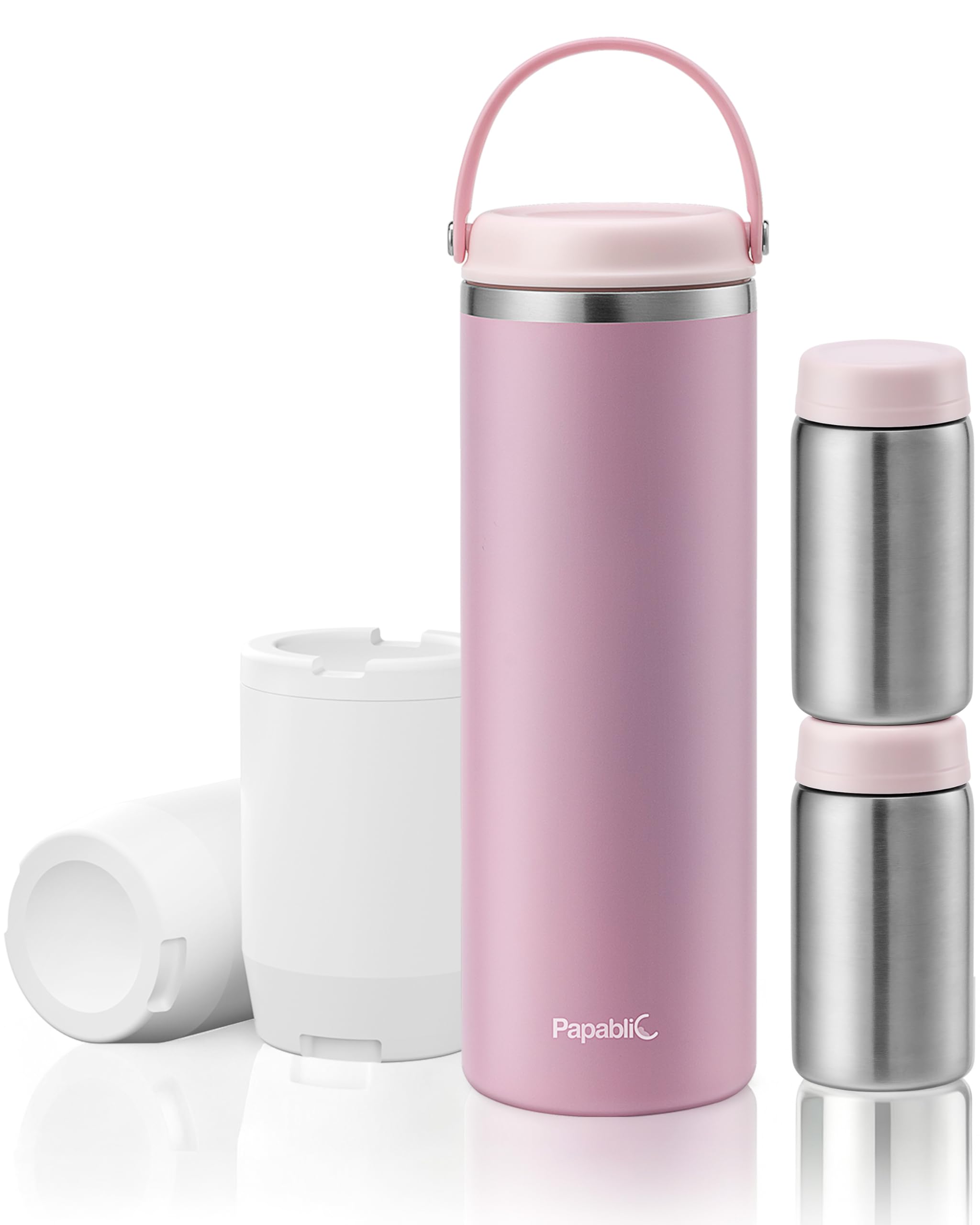 Photo 1 of Papablic 360° CapsuleChill Breastmilk Cooler for 36H Safe Storage, Portable Breast Milk Chiller for Working Mom, 20oz Travel Cooler with 2pcs Stainless Steel Baby Bottles, Sakura Pink