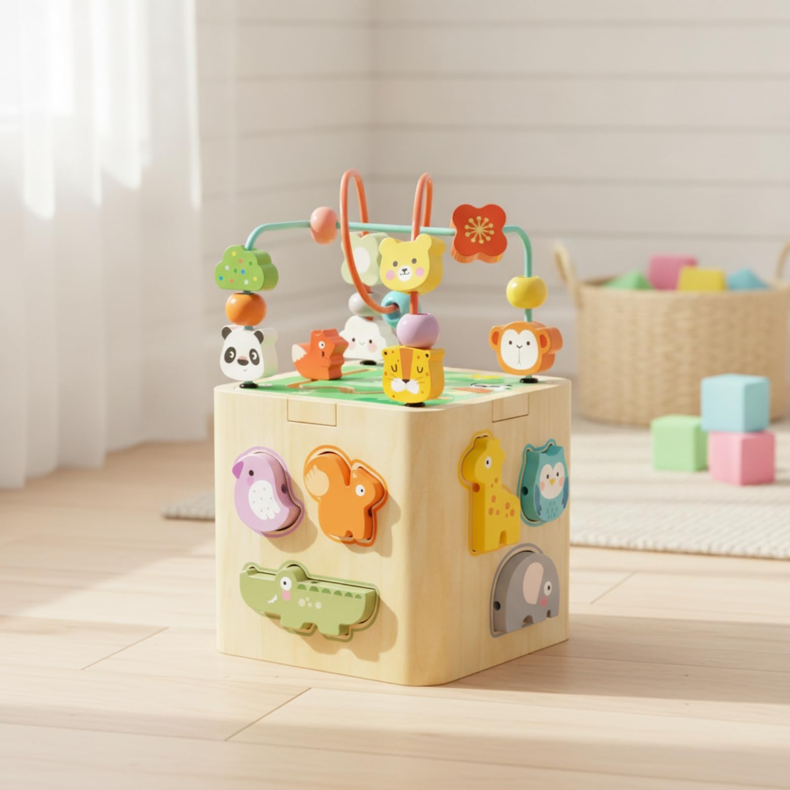 predolo Cubo con Ingranaggi Interattivo | Educativo, Cubo Attività in Legno, Multifunzionale, per Casa, Asilo Nido, area gioco