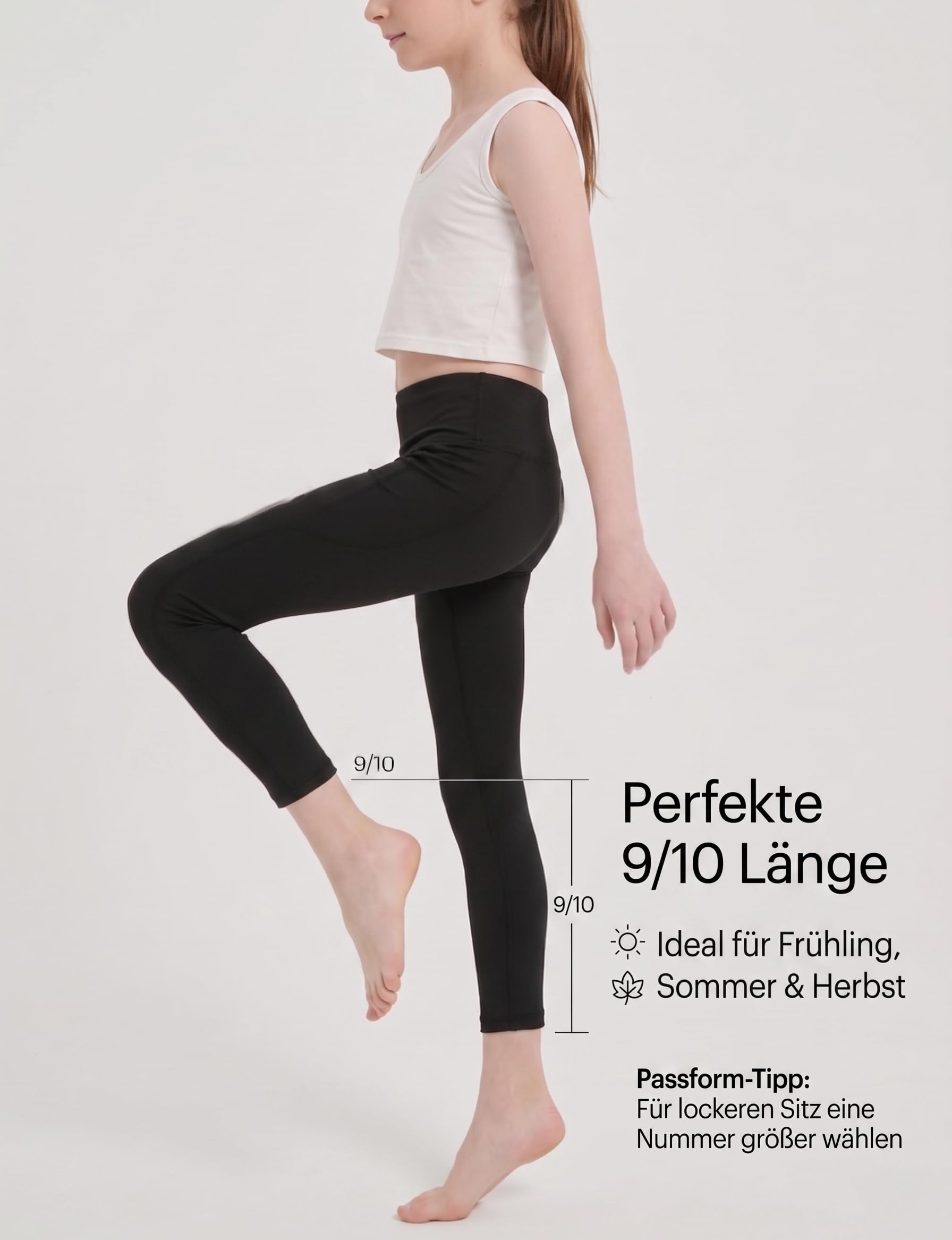 Lot de 1/2/3 leggings de sport pour fille - Noir - 9/10 - Avec poches - Pour le quotidien et les sports scolaires