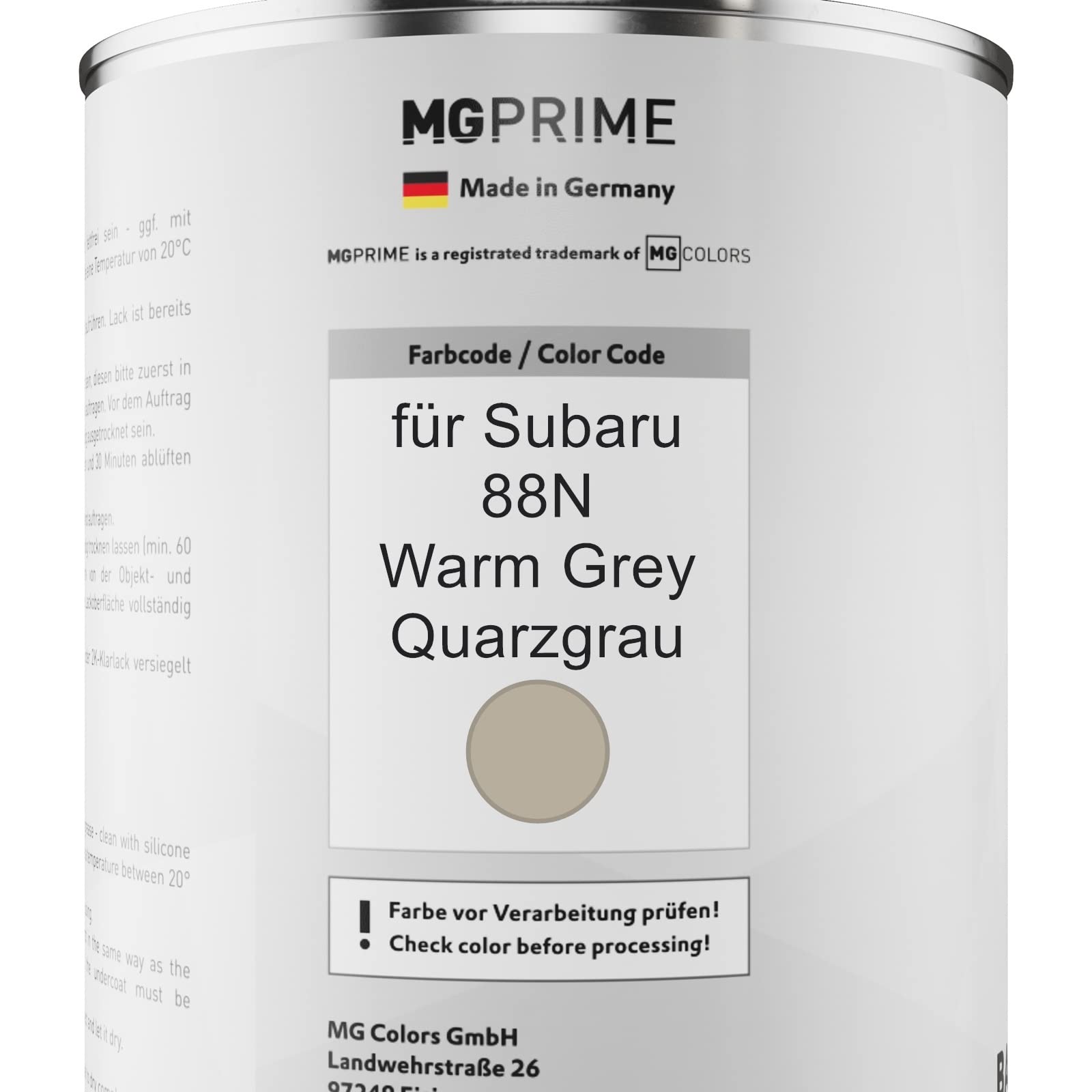 MG PRIME Lakier samochodowy Zestaw puszek dla Subaru 88N Warm Grey/Quarzgrau Lakier bazowy 2K Utwardzacz do lakieru bezbarwnego gotowy do natrysku 2,5L