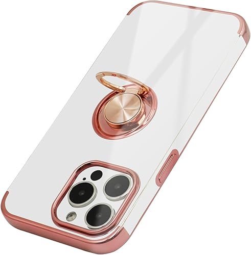 Banstne Funda compatible con iPhone 13 Pro Max, soporte magnético transparente con soporte de anillo de 360, funda protectora de TPU suave