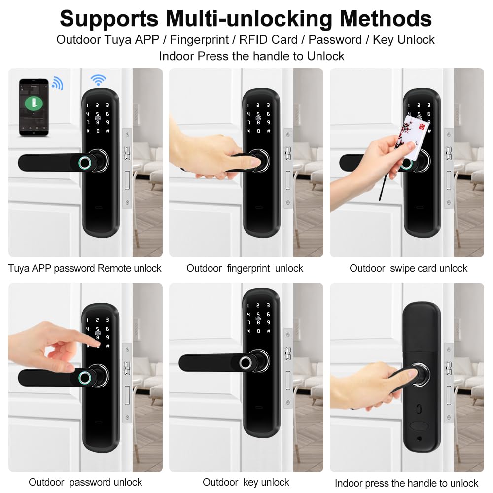 Serrure de porte intelligente avec poignée, serrure électronique biométrique 5 en 1, empreinte digitale, mot de passe, accès par clé de carte à puce, écran tactile, pour la maison, le