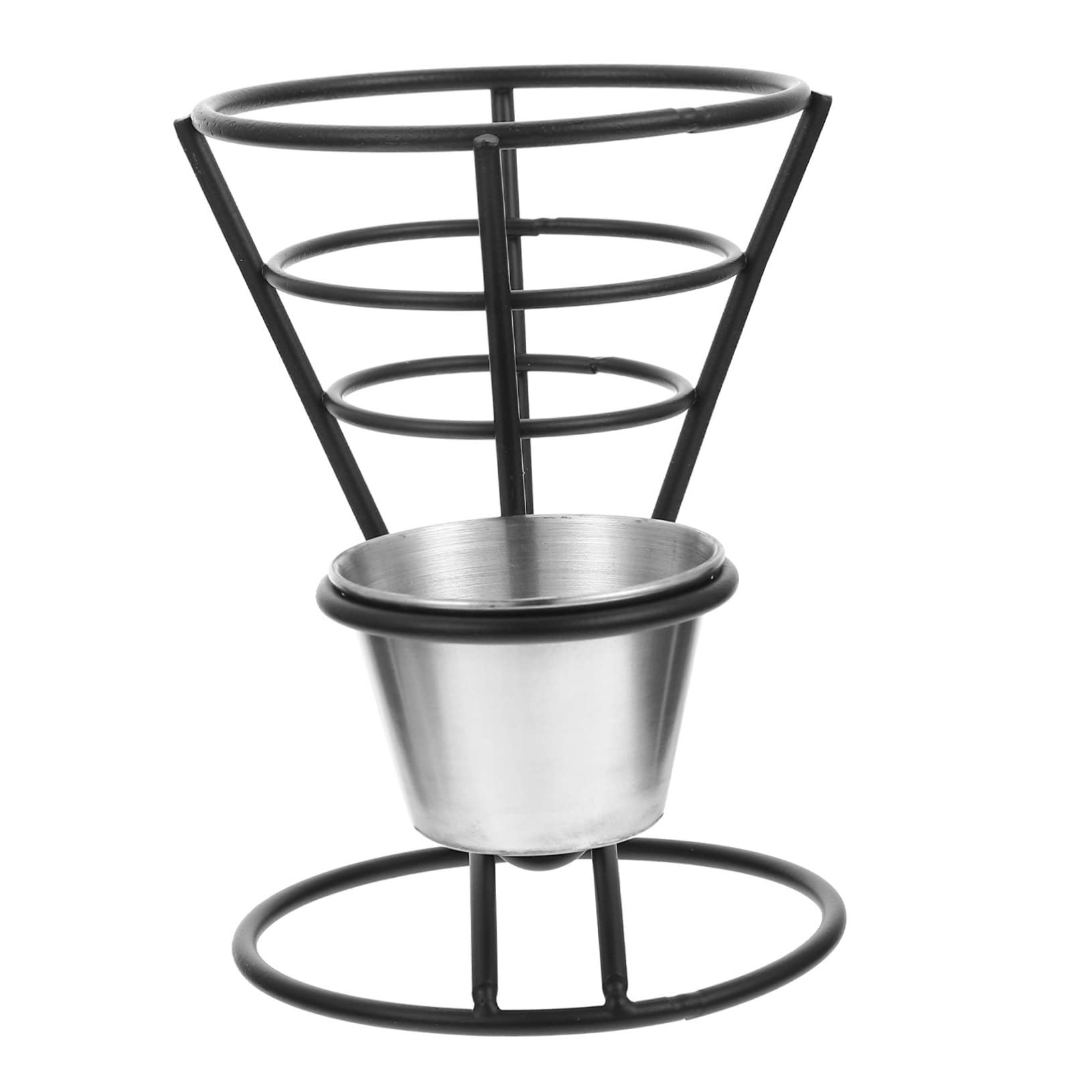 OFFSCH Iron Frying Food Basket Stable French Fry Stand with Sauce Cup for Home and Restaurant Snack Serving for French Fries Snacks and More