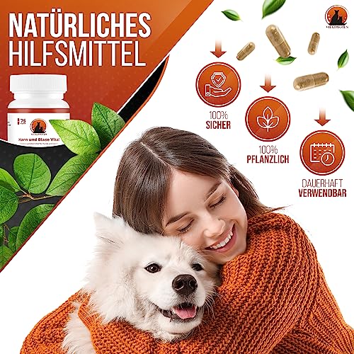 Vitalpfoten 75 Harn und Blase Vital Kapseln für Hunde & Katzen mit Cranberry, Mannose und Brennnessel, pflanzliche Hausmittel - Rezeptur für die Blase und Harnwege