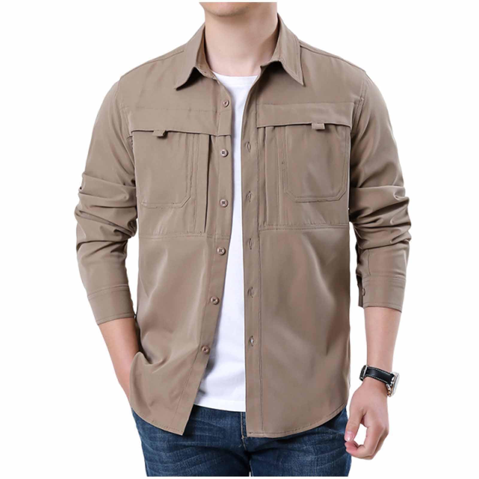 Camisa Táctica para Hombre Talla Grande Cuello Solapa Camisas de Trabajo Secado Rápido Transpirable Casual Camiseta Deporte Manga Larga con Bolsillos Cómodo Ropa Outdoor para Senderismo Camping