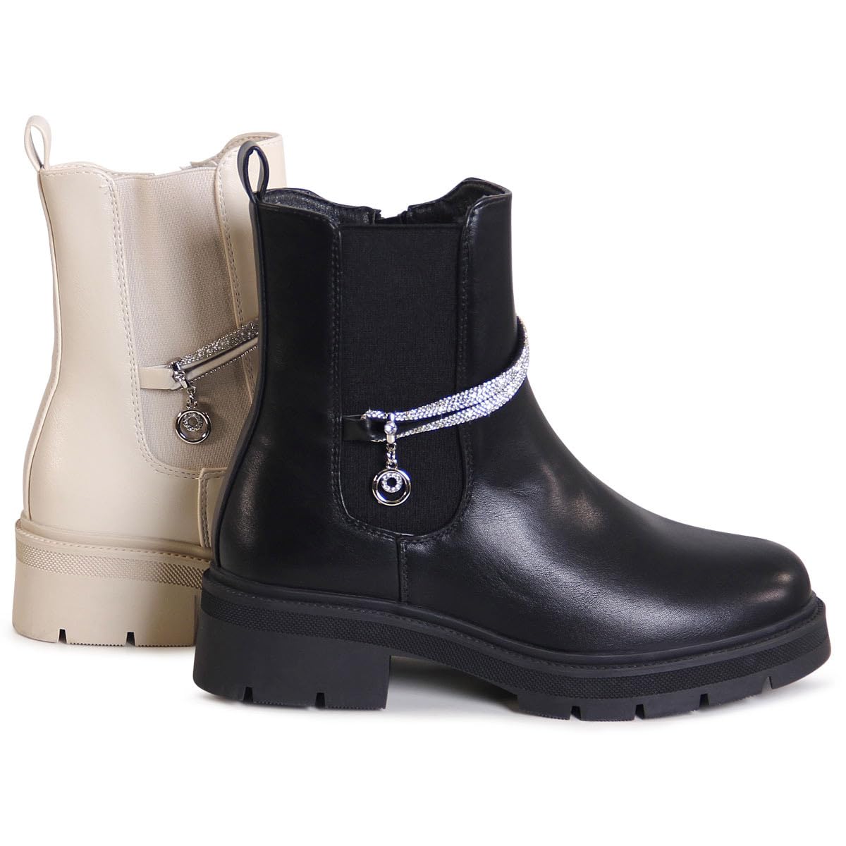 3114 Damen Plateau Stiefeletten Glitzer Chelsea Boots