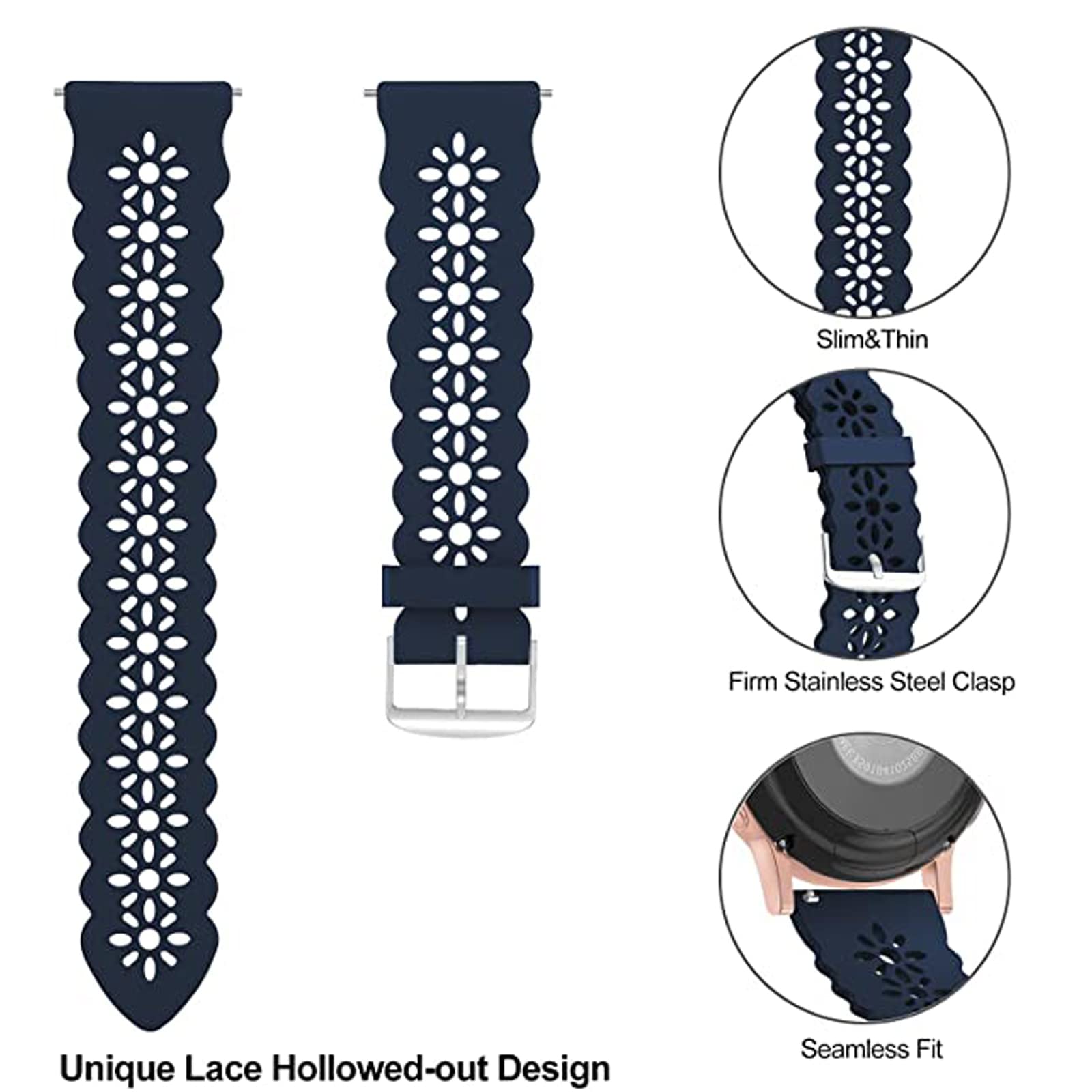 Lamshaw Compatible with Fossil Julianna Band, Silicone Lace Hollow-Out Watch Replacement Strap Compatible for Fossil Gen 5 Julianna/MK Gen 6 Touchscreen Smartwatch/MK Access Gen 5 Bradshaw (Blue)