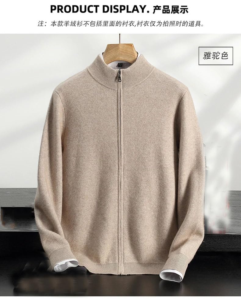 Men Thickened 100 Percent Cashmere Cardigan Semi-High Neck Loose Knitted Top Warm Long Sleeve Sweater2