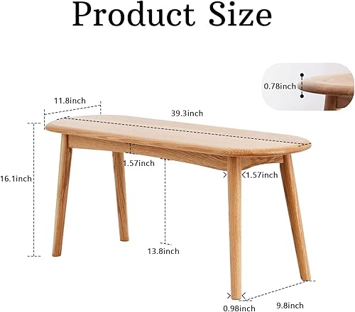 Miniatura 2 de Banco de madera de roble 100% certificado FAS, banco de entrada de esquina redondeada, banco de comedor moderno para entrada, dormitorio, comedor,