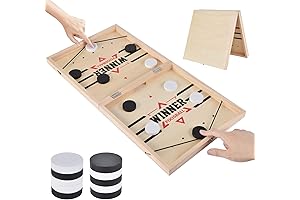 22.8" Foldable Fast Sling Puck Game Table Desktop Battle Wooden Hockey Table