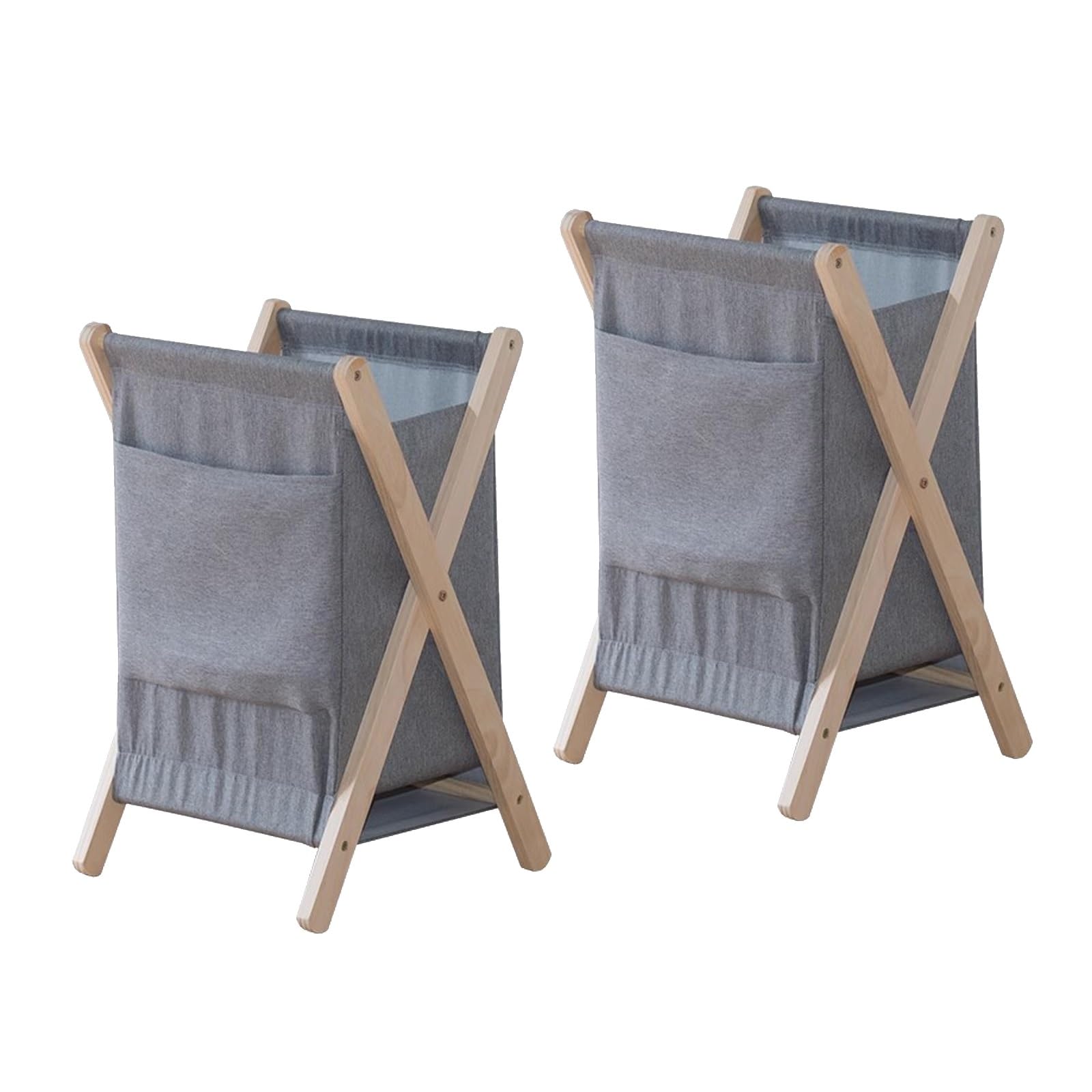 Laundry Basket Plegable Hecha de Madera Maciza, Cesta Ropa Sucia con Bolsa de Almacenamiento en el Lateral, Cestas for la Colada Plegables EE Lino, Resistente y Duradera(Gray)