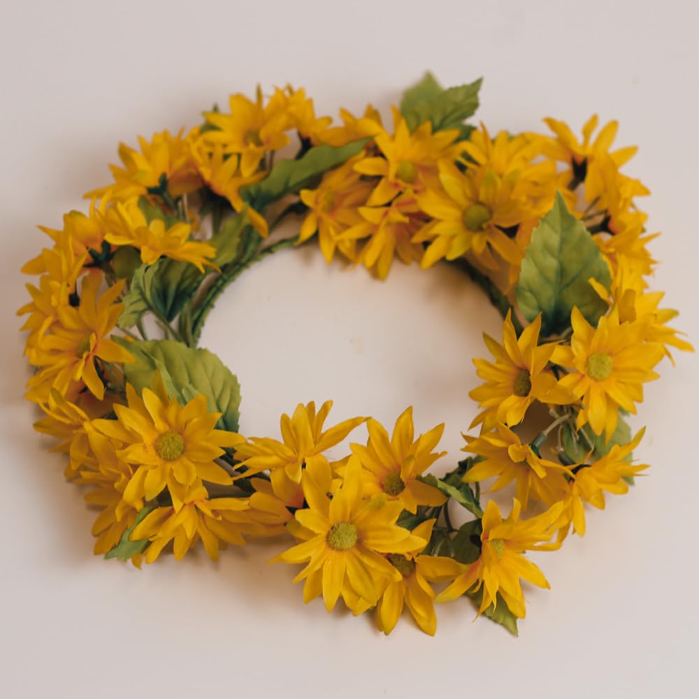 A Cheerful Giver Small Wreath Candle Ring Yellow Daisy Artificial Floral Decor for Candles Centerpieces & Home Accents