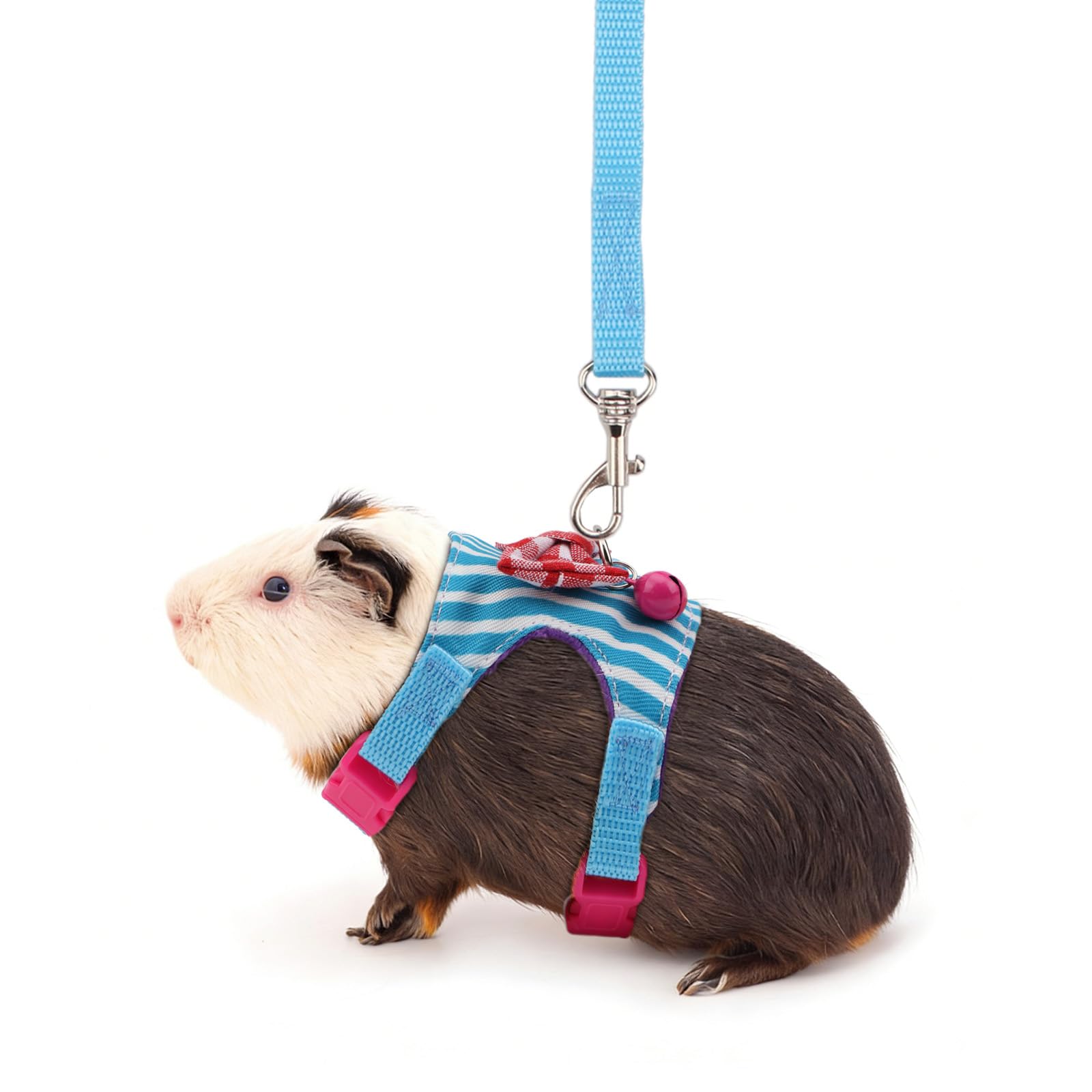 Small Animal Harness Vest and Leash Set Soft Mesh Small Pet Harness Hamster Rabbit Chest Back Outdoor Leash Traction Rope for Rabbit Ferret Guinea Pig Kitten Clothes Accessory (S, Blue Stripe)