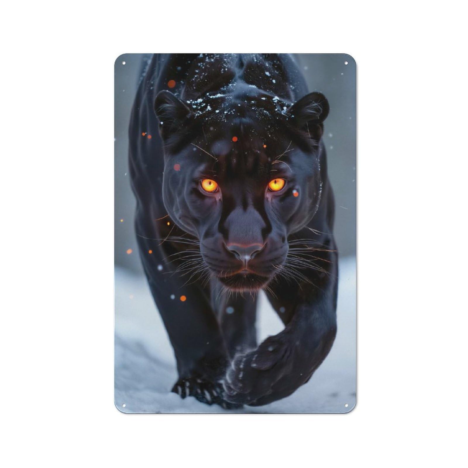 Junmoney Style-3 Tin Wall Plaque 30X20cm With Black Panther With Fiery Eyes For Living Room Or Hallway, For Vintage Wall Decor Fans, For Themed Room Decoration
