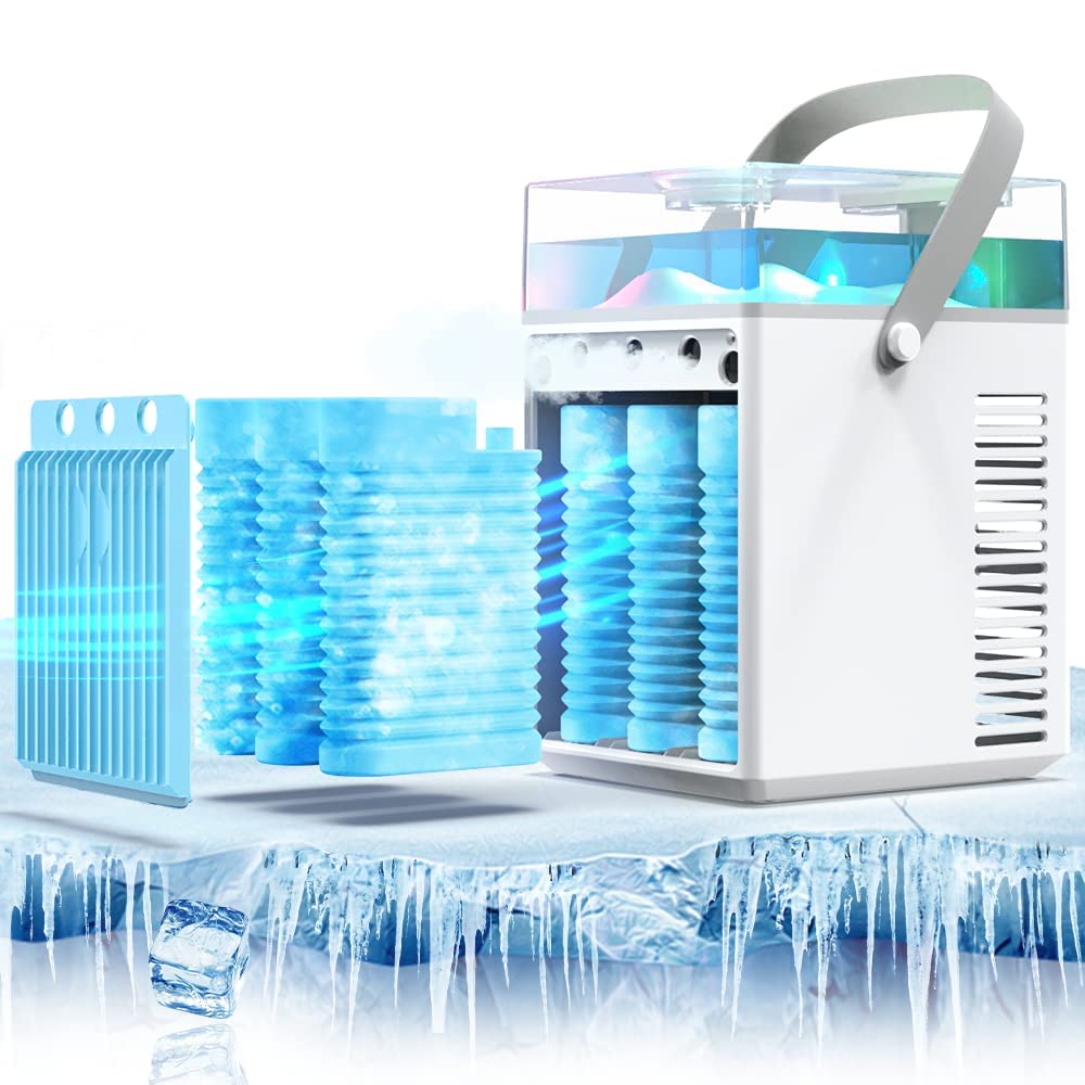 Thehomeuse Portable Air Conditioner Fan, 3in1 Personal Mini Cooler, Small Evaporative Cooler with LED Lights, Quiet Deskto...