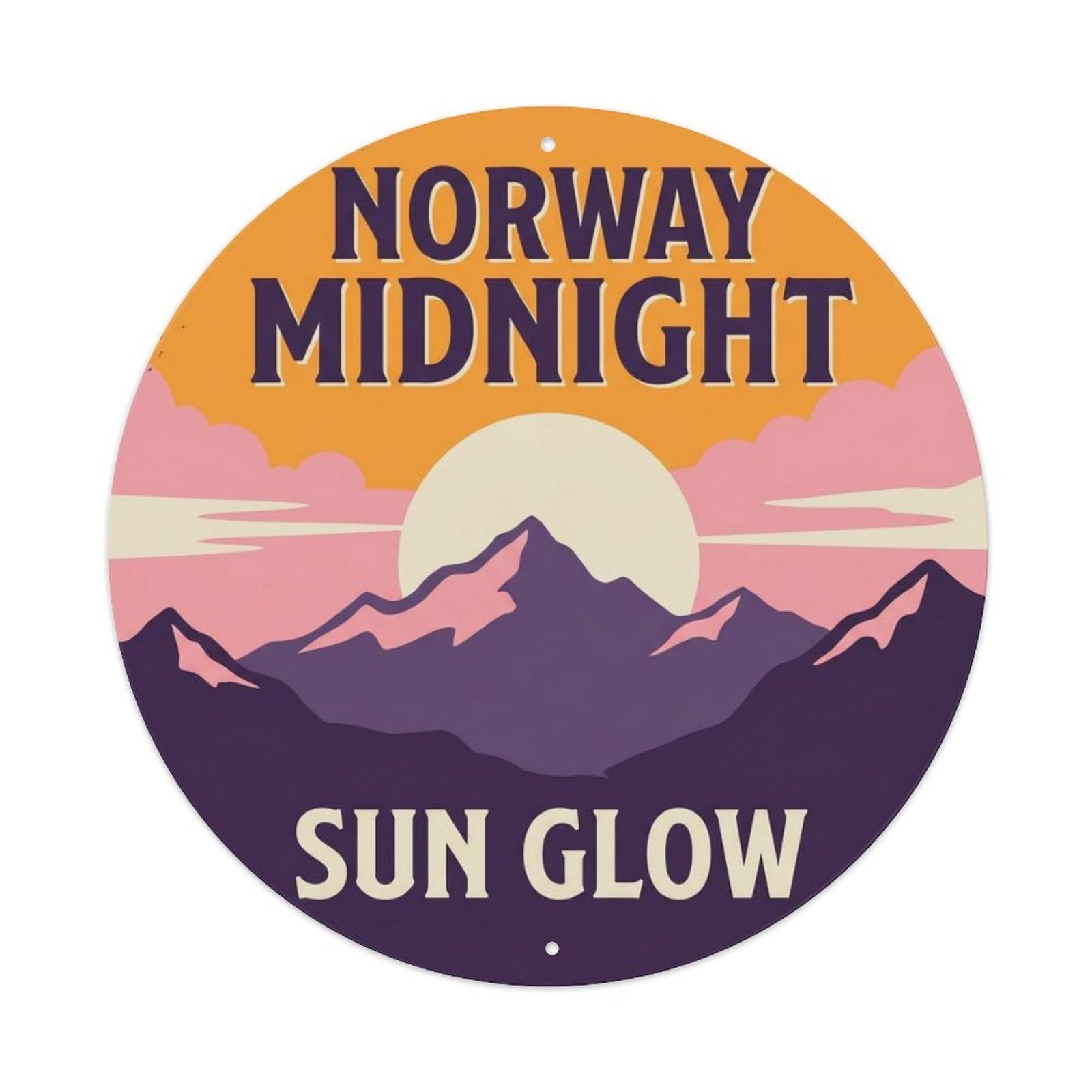 Midnight Sun Glow Norway Phenomenon Metal Tin Sign Plaque Wall Decor for Cafe, Club Bar, Office, Home Garden Round Metal Poster 8x8Inch