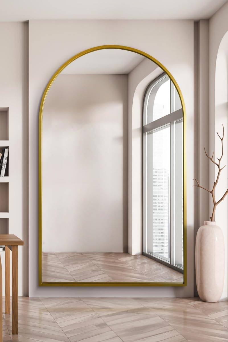 Mirroroutlet Gold The Arcus - Framed Arched Leaner/Wall Mirror 75" X 47" (190Cm X 120Cm)