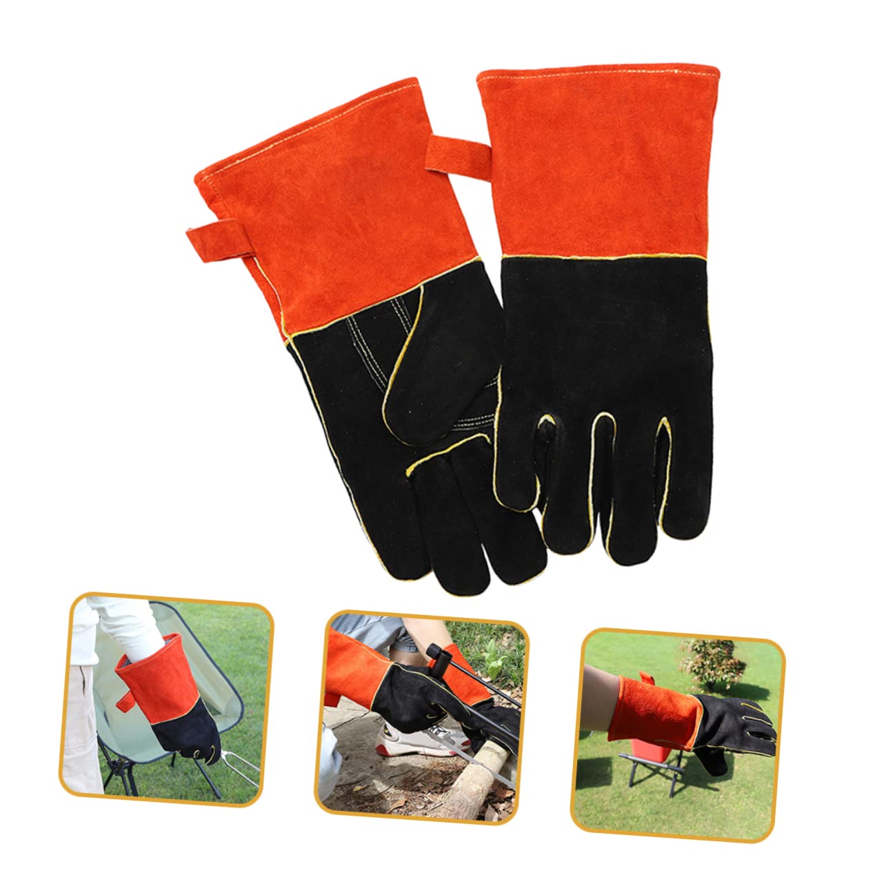 TOPBATHY Guanti e Protezione Termica in Cuoio Resistenti al Calore Design a Cinque Dita Antiscivolo per Barbecue e Cucina per Campeggio All'aperto