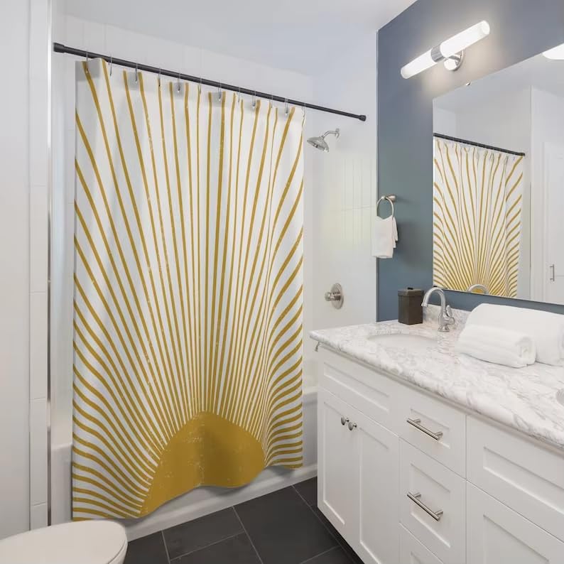 Rideau de douche bohème soleil au design rétro MCM haut de gamme