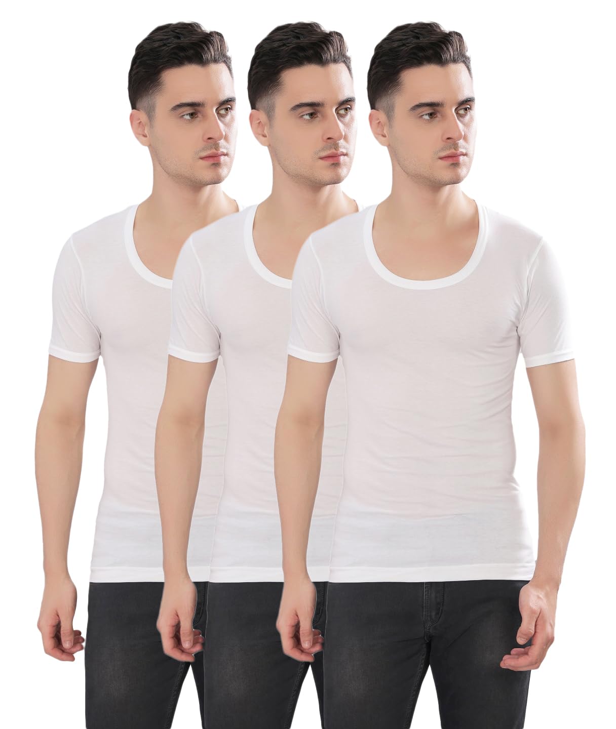 dollar bigboss Men's White Pack of 3 Solid Cotton Regular Vest-picture-32