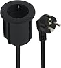 Electraline Grommet 62564 Table Top Socket / Table Socket Strip / Table Socket / Table Installation Socket Schuko Cable 2 m D 54 mm + Equipped with Adapter for Standard Holes 60 mm Black