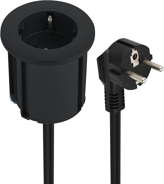 electraline grommet 62564 table top socket / table socket strip / table installation socket schuko cable 2 m d 54 mm + equipped with adapter for standard holes 60 mm black