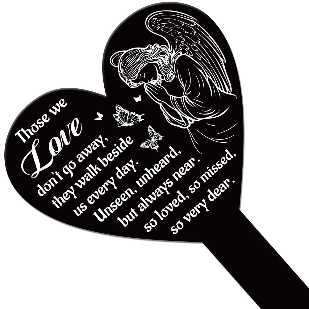GLOBLELAND Heart Shaped Angel Butterfly Garden Memorial Stake - Waterproof Acrylic Remembrance Plaque for Cemetery Yard and Grave - Image 2
