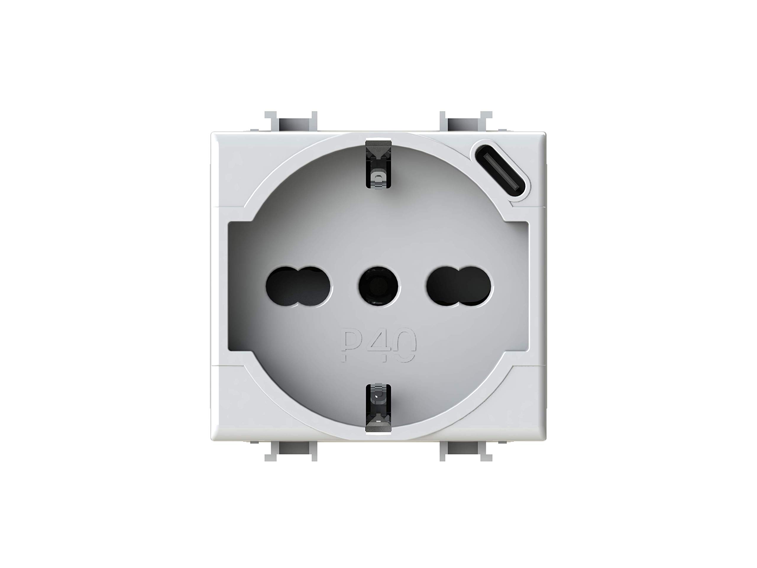 Enchufe Empotrable USB 4Box P503 Blanco - 5 Salidas + Puertos USB, Compatible Con Bticino Matix, Protección Contra Sobrecalentamiento