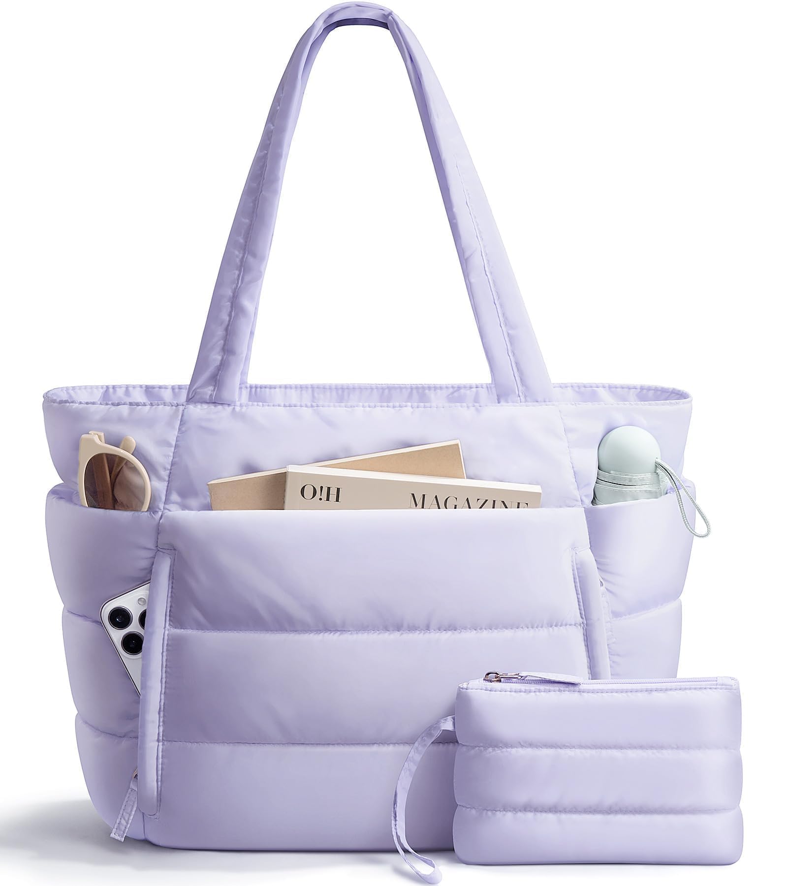 Puffer Tote Bag for Women Lightweight Puffy Work Handbag Teacher Nurse Quilted Shoulder Bag for School Travel Gym