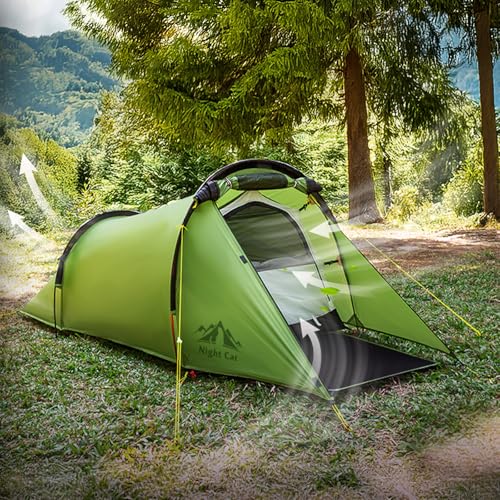 Image of Night Cat Ultralight Tunnel Tent: Waterproof Lightweight Two People Backpacking Tent for Outdoor Camping Hiking Treeking with Double Layers Aluminum Poles and Footprint