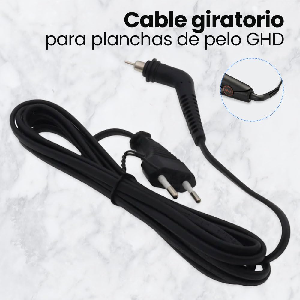 Anakel Home Cable de Alimentación Compatible con GHD 4.0B 4.2B 5.0B MK4.2 MK5, Giratorio, Negro, 1,50m