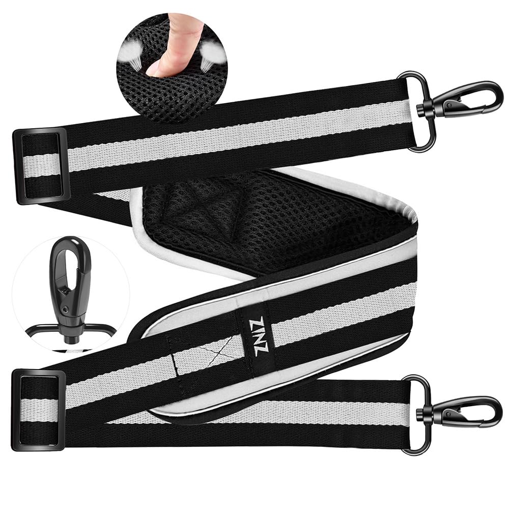 ZINZ Universeller Schultergurt 76" mit Dickem Fixpolster,Streifen-BWB | Drehhaken Metall, Doppel-Schnallen, Bequemer Trageriemen, Für Laptops, Taschen & Sporttaschen