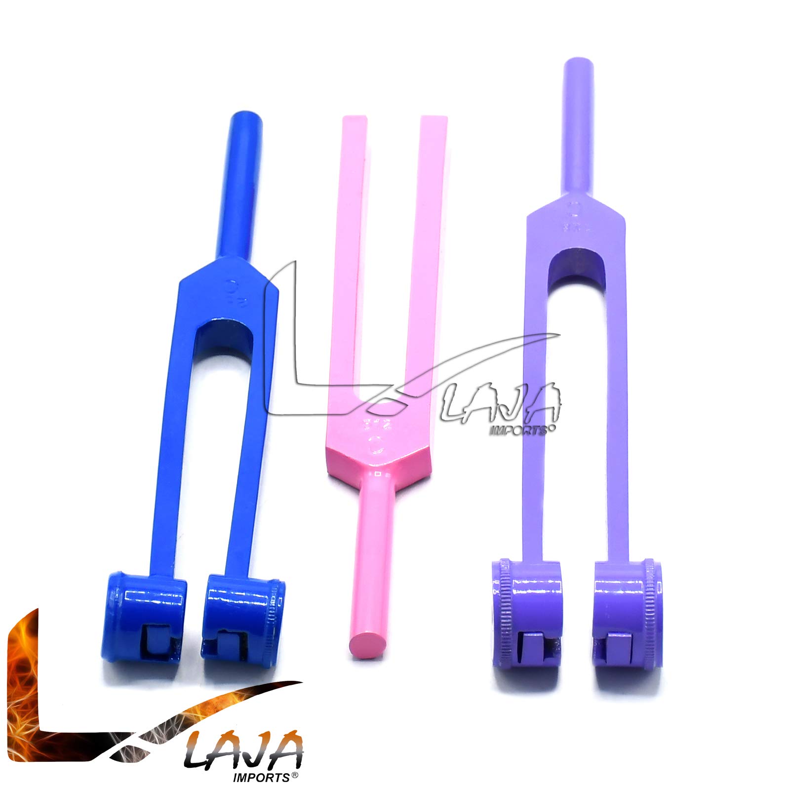LAJA Imports Limited Edition Colorful Rainbow Lot of 3 Aluminum Sensory Tuning Forks C 128 256 512 Pink Purple and Blue