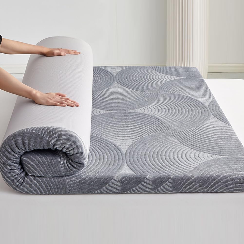 Gray/6cm,180 * 200cm, Thicken Futon Mattress Topper 6Cm/9Cm Japanese Floor Futon Mattress Roll Up Sleeping Mat Portable Camping Mattress with Removable Dust Cover for Student Dormitory