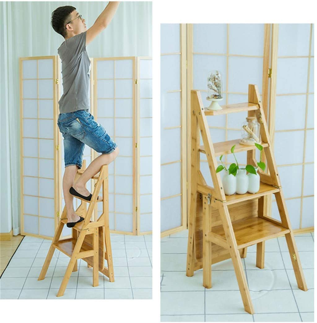 Holztritt, 3-stufige Trittleiter aus Massivholz, klappbare Multifunktionale, Mobile Trittleiter für den Innenbereich mit Sitzgelegenheit, weiß