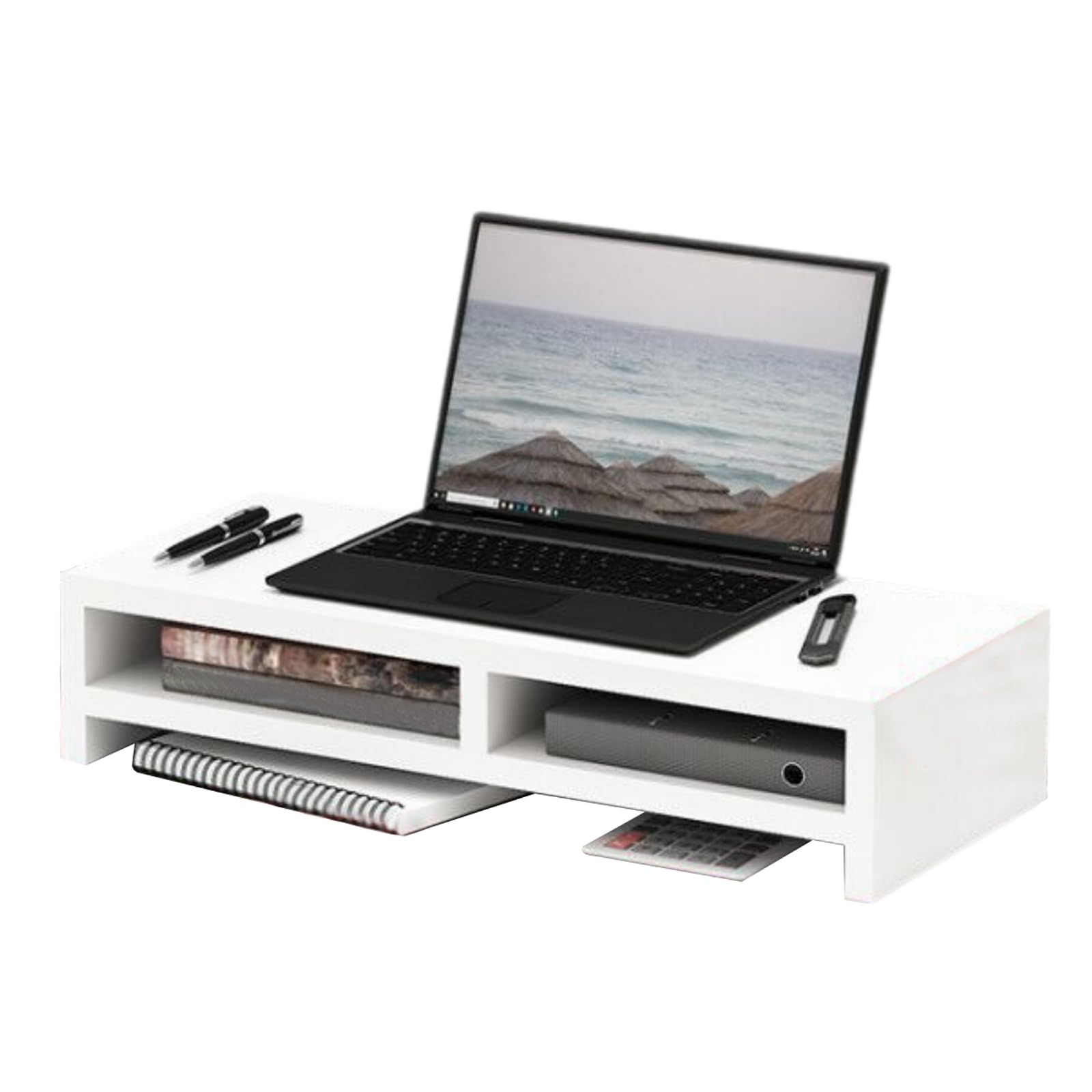 Supporto per Monitor,Supporto per Monitor da Scrivania,Supportos per Monitor in Legno per ScrivaniaSupporto per Monitor Pc in Legno,con Spazio di Archiviazione,per Tavolo Scrivania