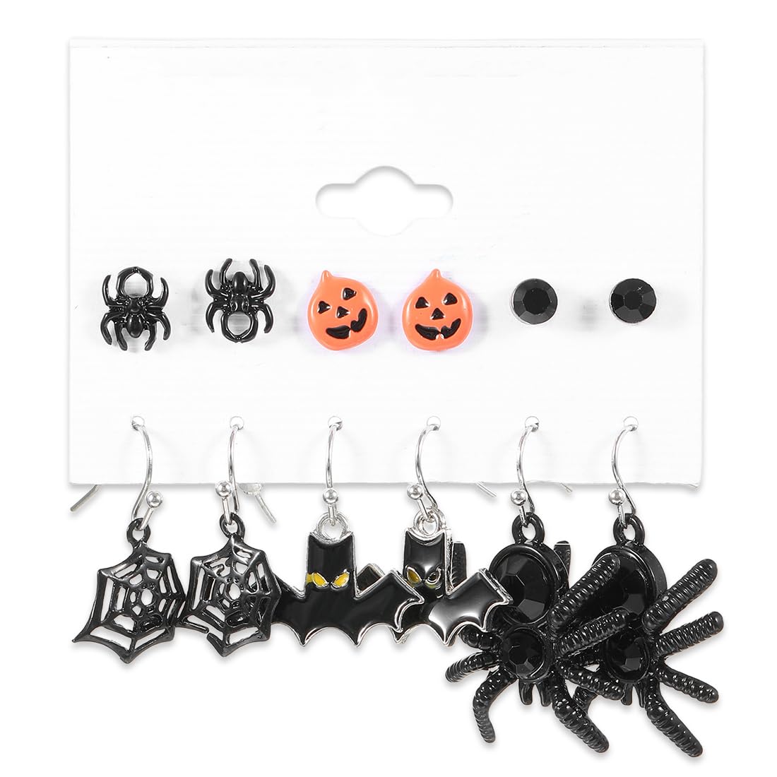 Juego de 6 pares de aretes de Halloween, aretes divertidos de calabaza, murciélago y araña, colgantes con temática de araña, decoraciones para niñas y mujeres