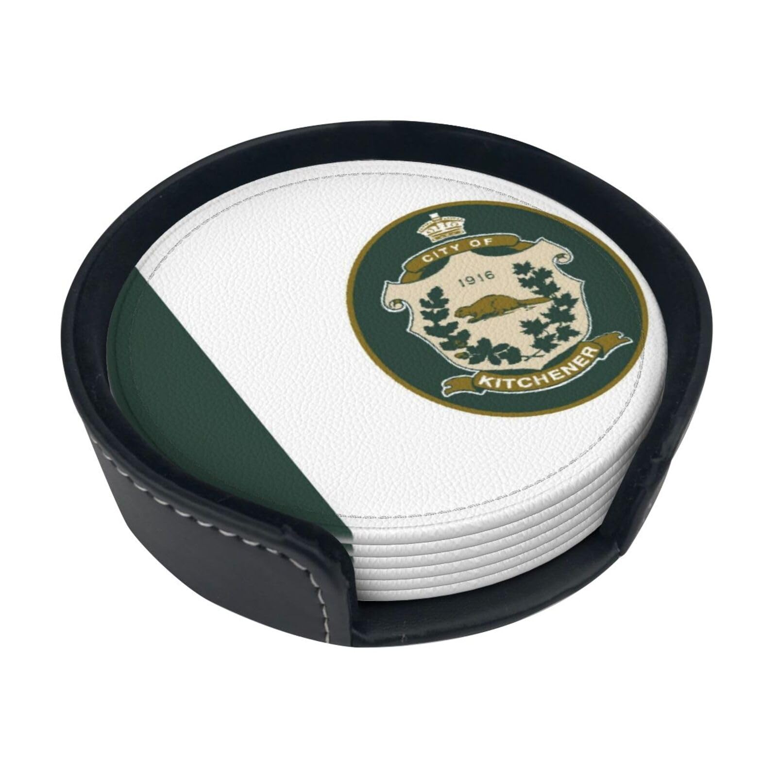 Kitchener Flag Leather Coasters-Set of 6 with Storage Holder