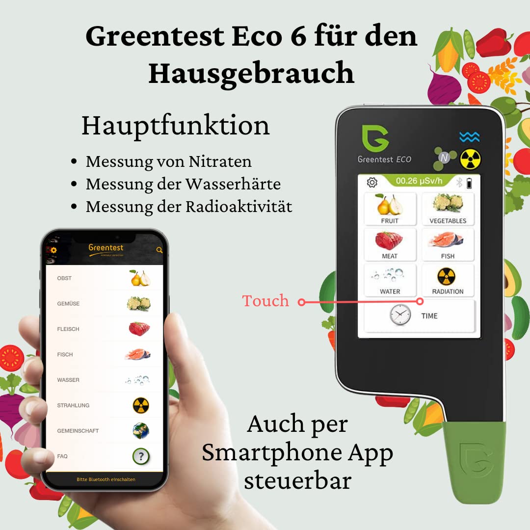 Greentest Eco 5 6in1 Rilevatore di Nitrati e Radiazioni TDS Geiger Counter Portatile (Nero)