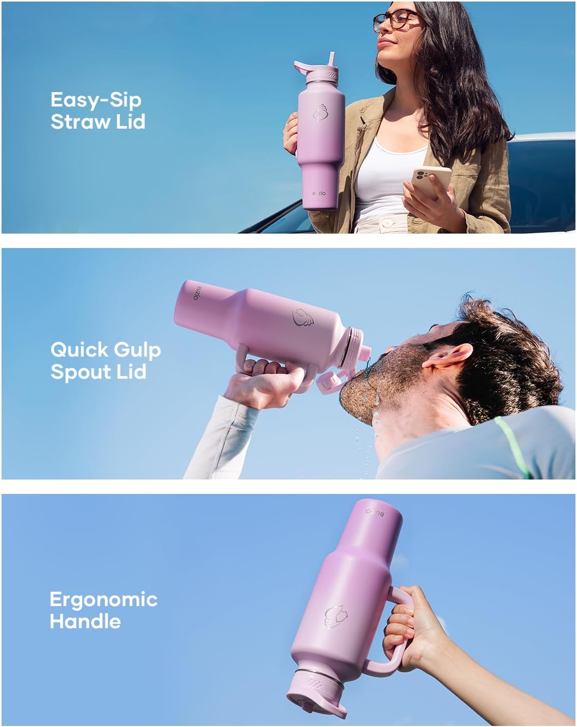 BUZIO 40 oz Water Bottle Fits in Cup Holder, Insulated Tumbler with Handle, Water Flask with Lid for Cold Hot, Sweat-Proof Wide Mouth Travel Mug for Sports, Gradient Purple - Image 4