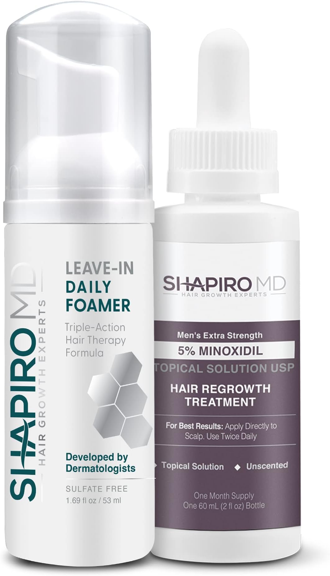 Shapiro MD Hair Growth Experts Mens Regrowth Travel Kit: Leave-In Foamer, 5% Minoxidil. Achieve Thicker, Fuller and Healthier Looking Hair, 1 Month Supply