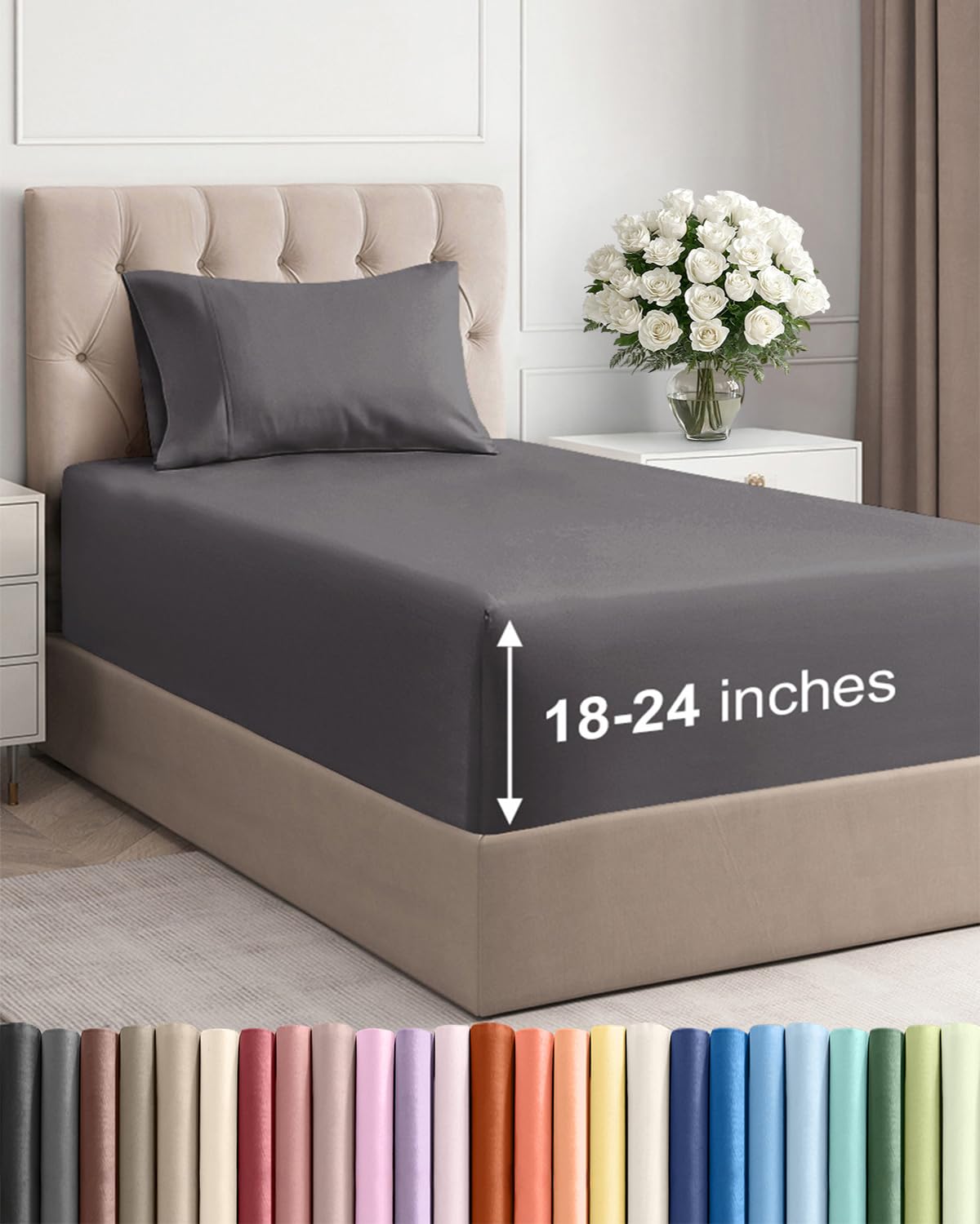 CGK Unlimited Extra Deep Twin Sheet Set in Dark Grey