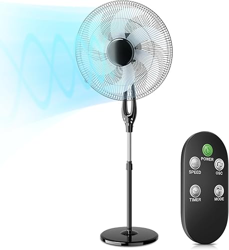 Magshion Ventilador de pedestal silencioso oscilante de 17 pulgadas con control remoto para el dormitorio interior del hogar (negro)