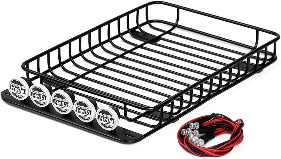INJORA RC 1/10 Metal Roof Rack Luggage with 5 LED Set for 1/10 RC Crawler Car TRX-4 Axial SCX10 90046 SCX10 III AXI03007（White）
