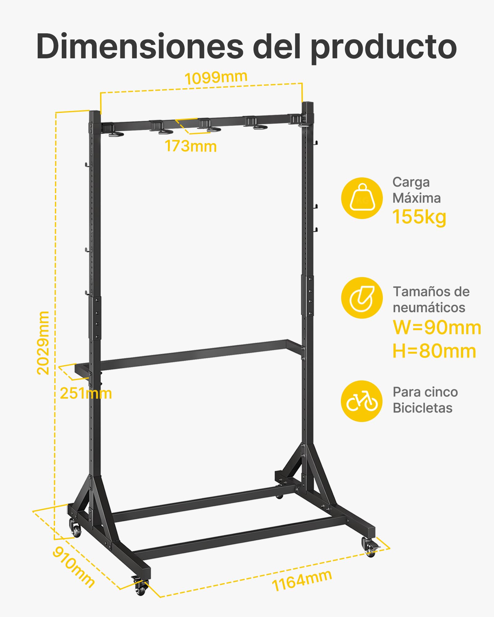monTEK Portabicicletas Para 5 Bicicleta, Carga Máx 155 Kg
